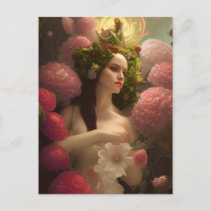 Cartão Postal Cartão-postal da mulher nas flores cor-de-rosa