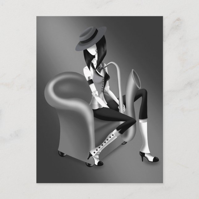 Cartão Postal Cartão-Postal da Senhorita Saxofonista com Charme  (Frente)