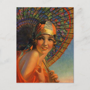 Cartão Postal Cartão-postal da tangerina Flapper e Parasol