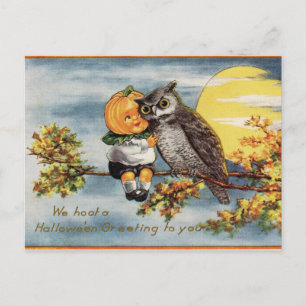 Cartão Postal Cartão-postal da Vintage Halloween Owl Moon