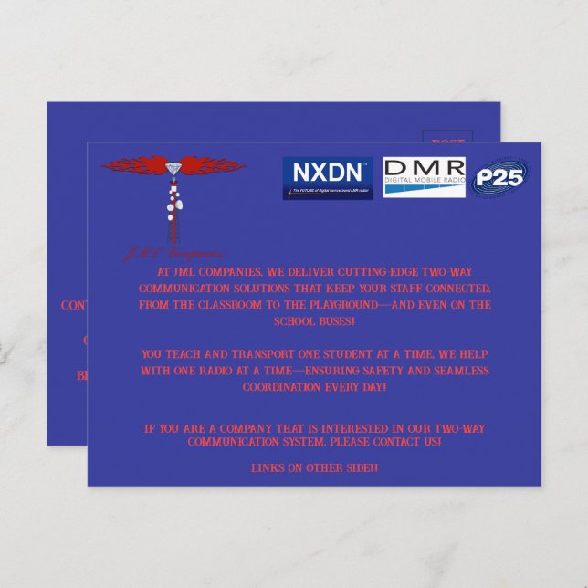 Cartão Postal Cartão-postal das empresas JML (escolas e ônibus) (Frente/Verso)