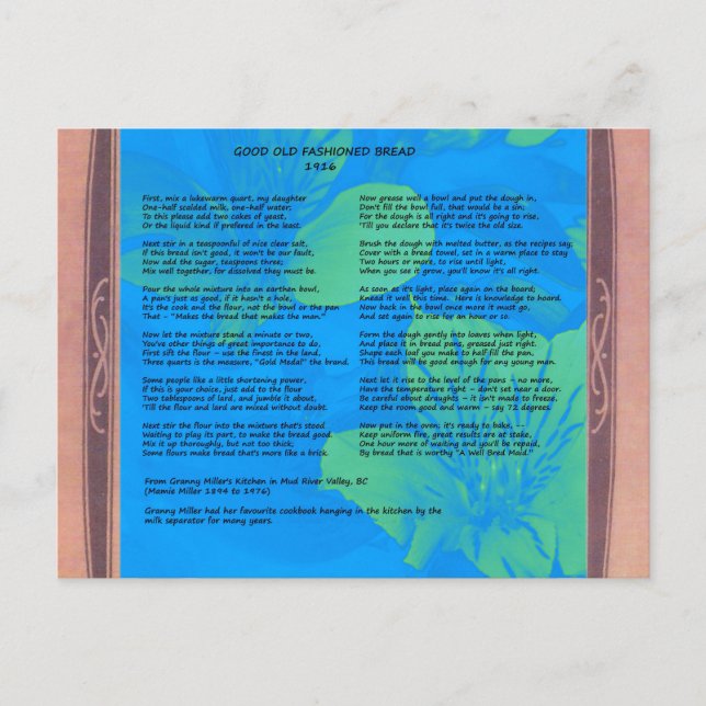 Cartão Postal Cartão-postal de 1916 para recibo de pão doméstico (Frente)