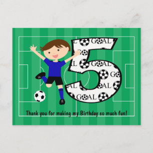 Cartão Postal Cartão-postal de 5 Birthday Blue e Black Soccer