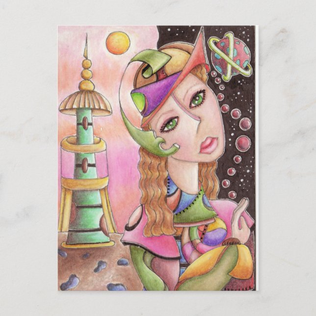 Cartão Postal Cartão-postal de Abstrato Cubista ~ "Longe de Casa (Frente)