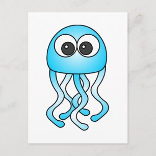 Cartão Postal Cartão-postal de água-viva azul-branca Kawaii