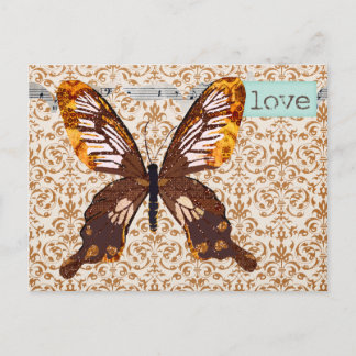 Cartão Postal Cartão-postal de amor com Damask Butterfly
