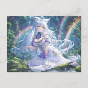 Cartão Postal Cartão-postal de animação de lobo branco   Fantasy