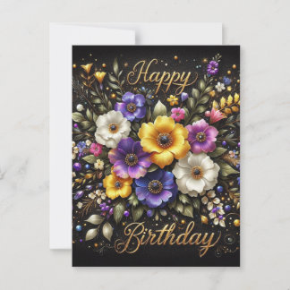 Cartão Postal Cartão-postal de aniversário preto Elegante
