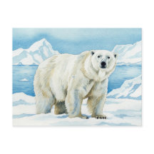 Cartão-postal de Aquarela com Urso Branco