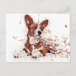 Cartão Postal Cartão-postal de arte Corgi e Feather