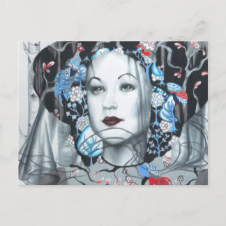 Cartão Postal Cartão-postal de Arte Pavão de Vintage Birch Trees