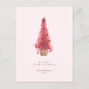 Cartão Postal Cartão-postal de árvore de Natal rosa, FELIZ
