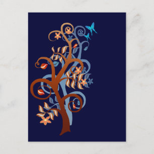 Cartão Postal Cartão-postal de árvores e borboletas