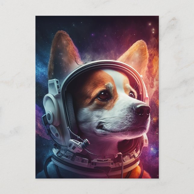 Cartão Postal Cartão-postal de Astronauta do Cachorro no Espaço (Frente)