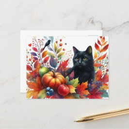 Cartão Postal Cartão-postal de Autumn Orange e Black Cat