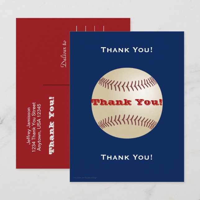 Cartão Postal Cartão-postal de Baseball Obrigado (Frente/Verso)