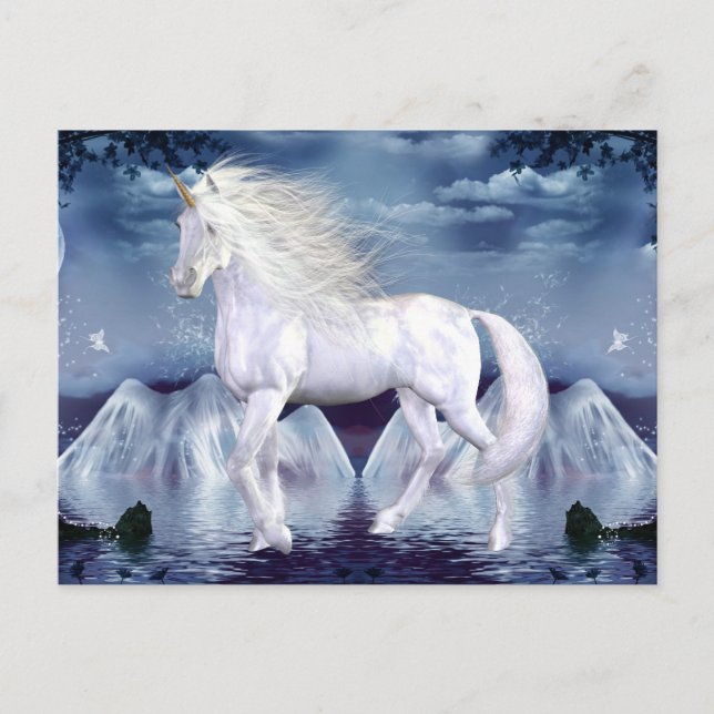 Cartão Postal Cartão-postal de beleza branca Unicorn (Frente)