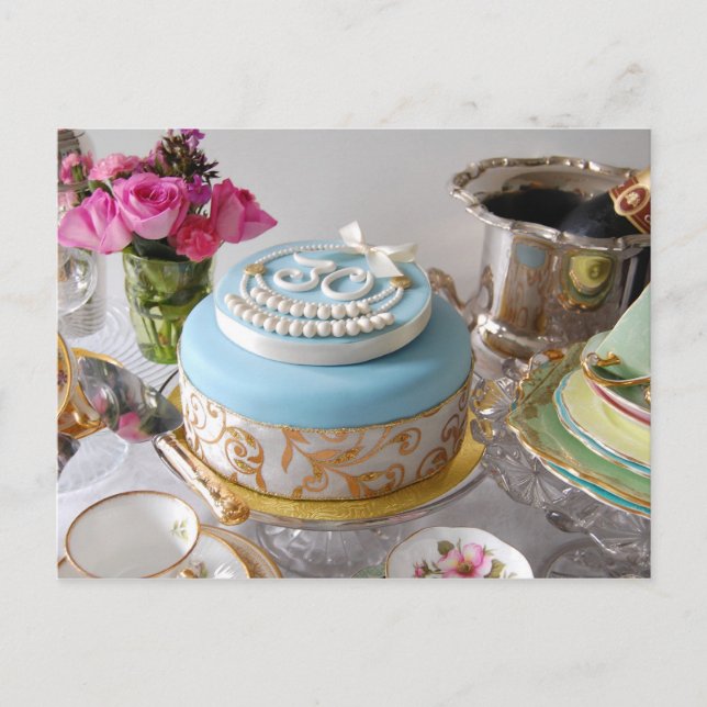 Cartão Postal Cartão-postal de Bolo aniversário de 30 anos. (Frente)