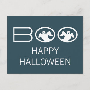 Cartão Postal Cartão-postal de Boo Halloween, azul e branco