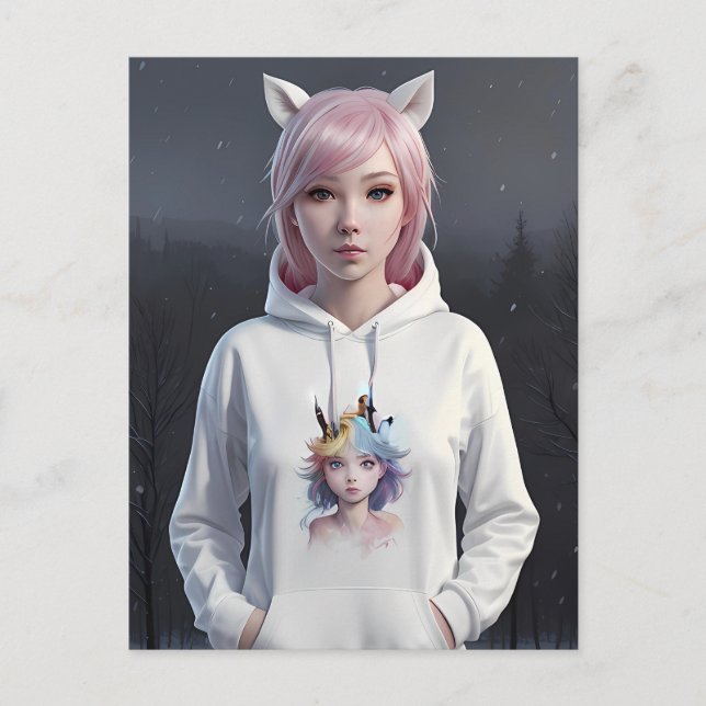 Cartão Postal Cartão-postal de cabelo rosa e orelhas (Frente)