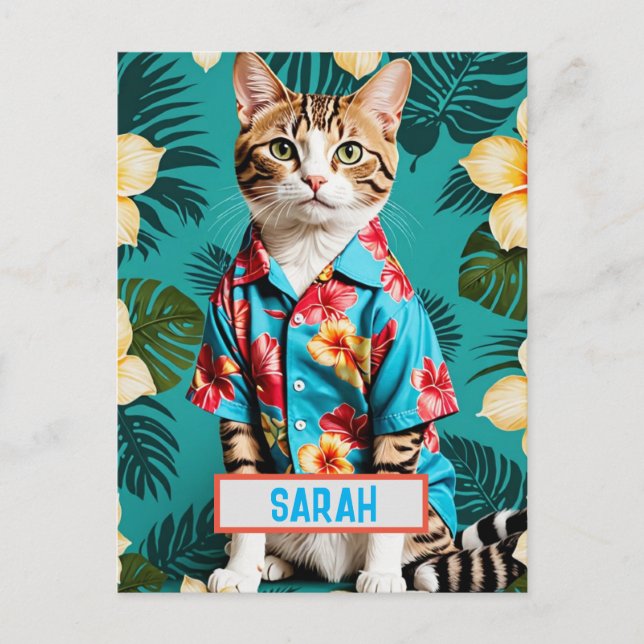 Cartão Postal Cartão-postal de camisa do Havaí - Gato engraçado (Frente)
