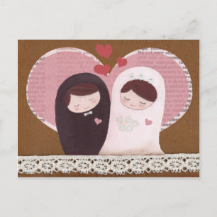 Cartão Postal Cartão-postal de casamento feliz (rosa/castanho)
