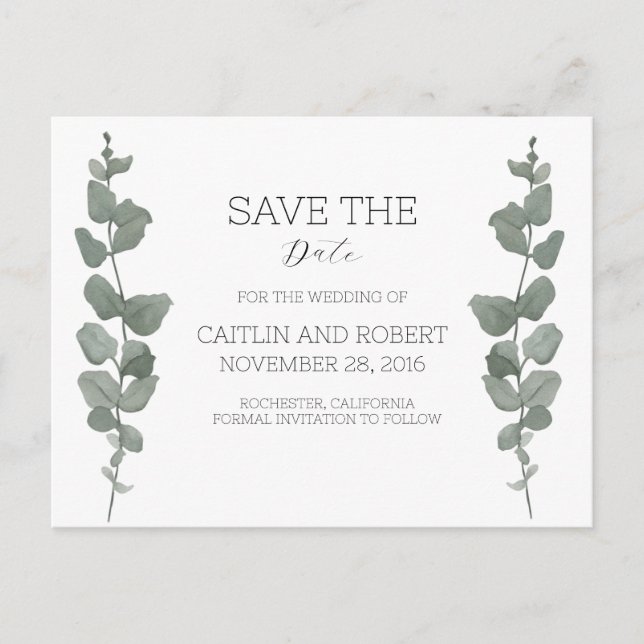 Cartão Postal Cartão-postal de Casamento Moderno Greenery (Frente)