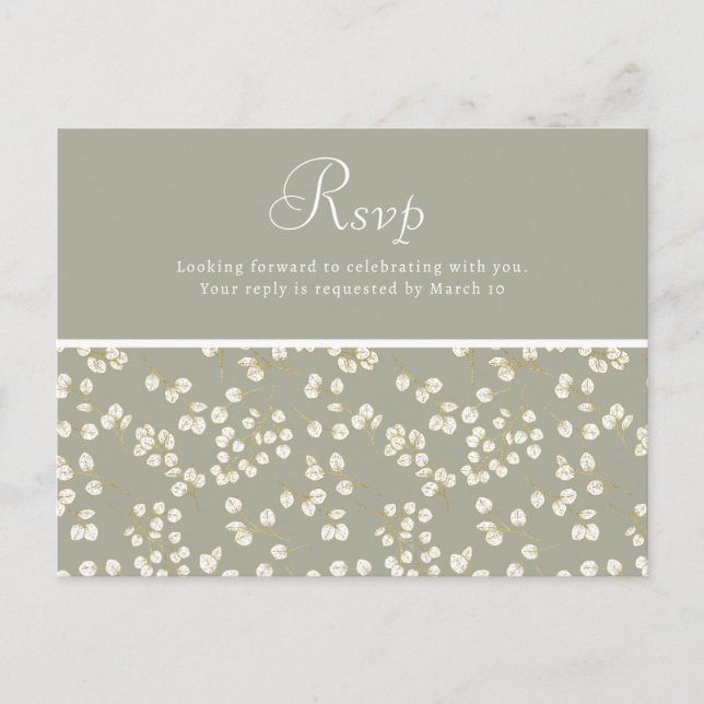 Cartão Postal Cartão-Postal De Casamento Verde Dourado Do Rsvp (Frente)