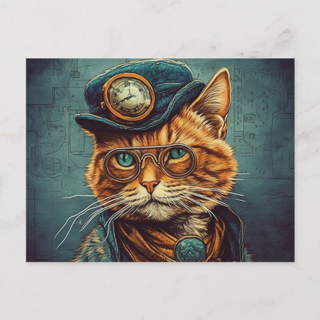 Cartão Postal Cartão-postal de Cat Steampunk (Frente)