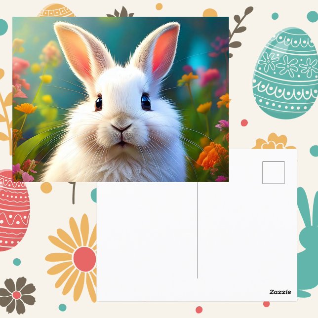 Cartão Postal Cartão-postal de coelho da Páscoa Adorável (Easter bunny rabbit spring flowers easter greetings postcard springtime cute animal)