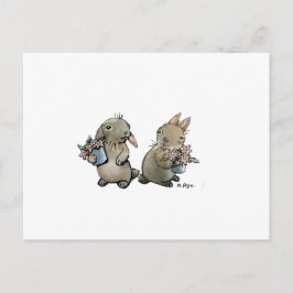 Cartão Postal Cartão-postal de Coelhos com Flores