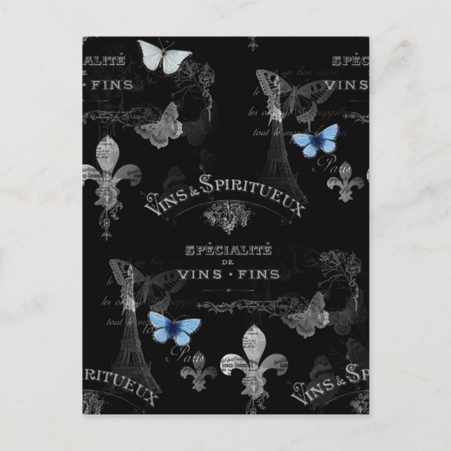 Cartão Postal Cartão-postal de Colagem de Borboletas de Paris To (Frente)