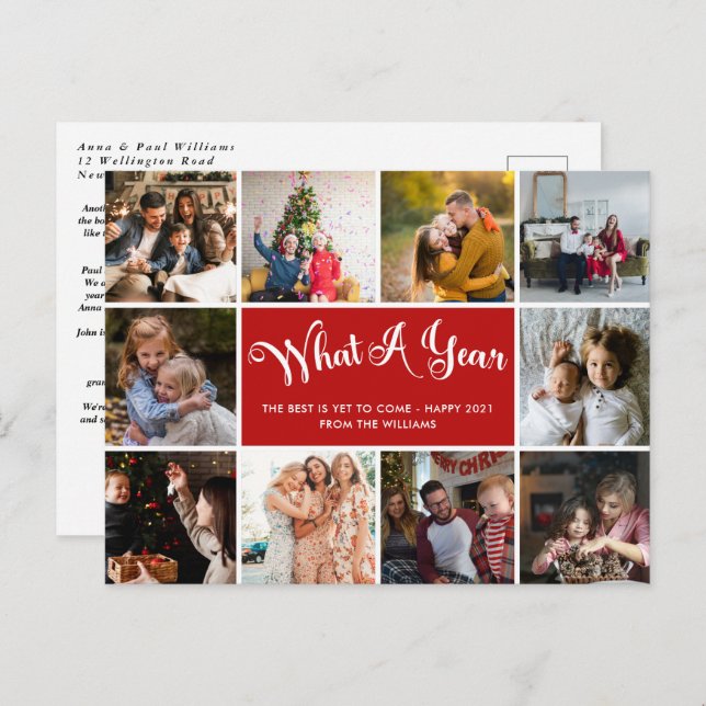 Cartão Postal Cartão-postal de Colagem de Fotos de Um Ano Modern (Frente/Verso)