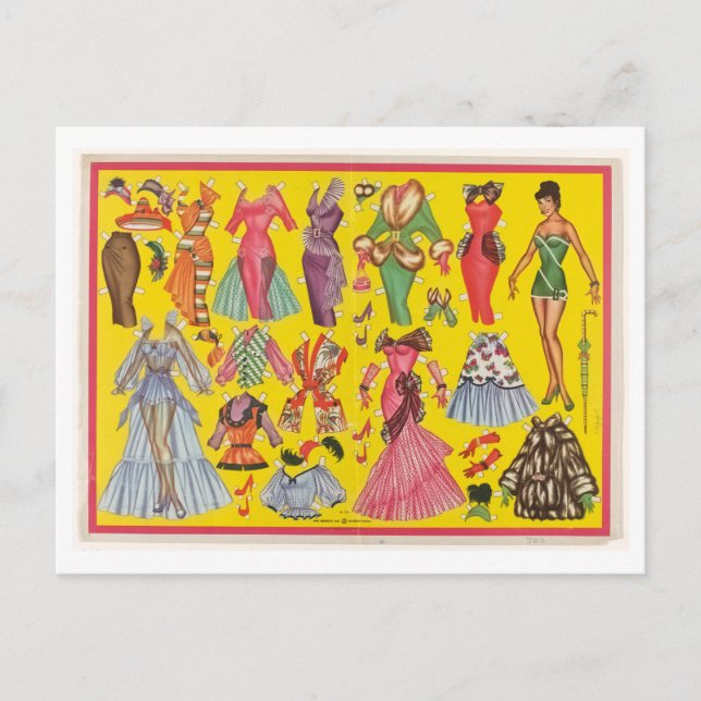 Cartão Postal Cartão-postal de Conjunto de Bonecas de Papel Vint (Frente)