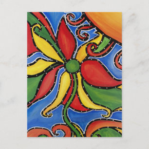 Cartão Postal Cartão-postal de cor Abstrato com flores brancas