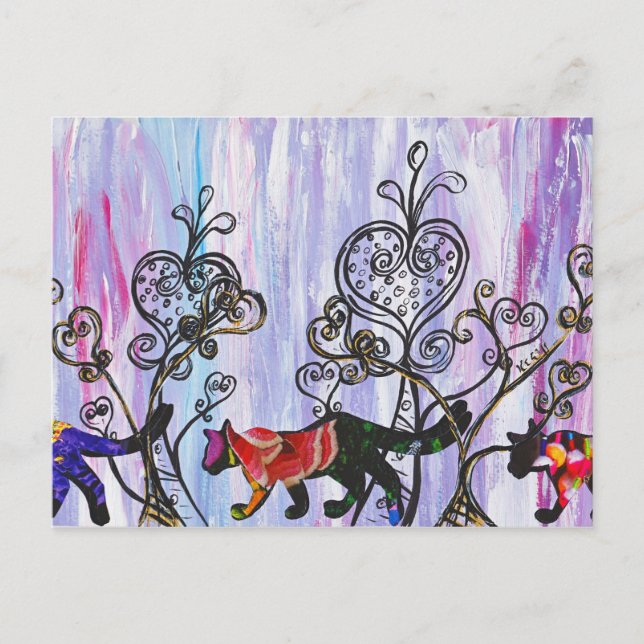 Cartão Postal Cartão-postal de coração e gatos (Frente)