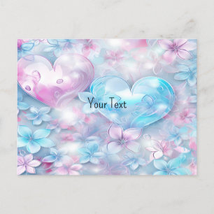 Cartão Postal Cartão-postal de Corações e Flores de Aqua Rosa