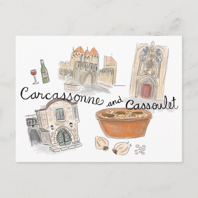 Cartão Postal Cartão-postal de desenho viagem: Cassoulet em Carc (Frente)