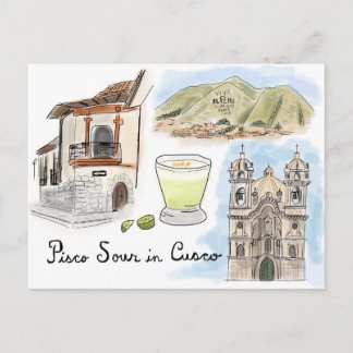 Cartão Postal Cartão-postal de desenho viagem: Pisco Sour em Cus
