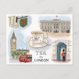 Cartão Postal Cartão-postal de desenho viagem: Tea in London En