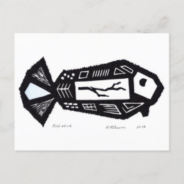 Cartão Postal Cartão-postal de Design de Linocagem de Peixe