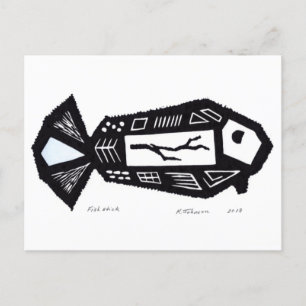 Cartão Postal Cartão-postal de Design de Linocagem de Peixe