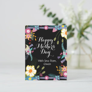 Cartão Postal Cartão-postal de dia de as mães floral preto