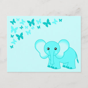 Cartão Postal Cartão-Postal De Elefante E Borboletas Azuis Cuja