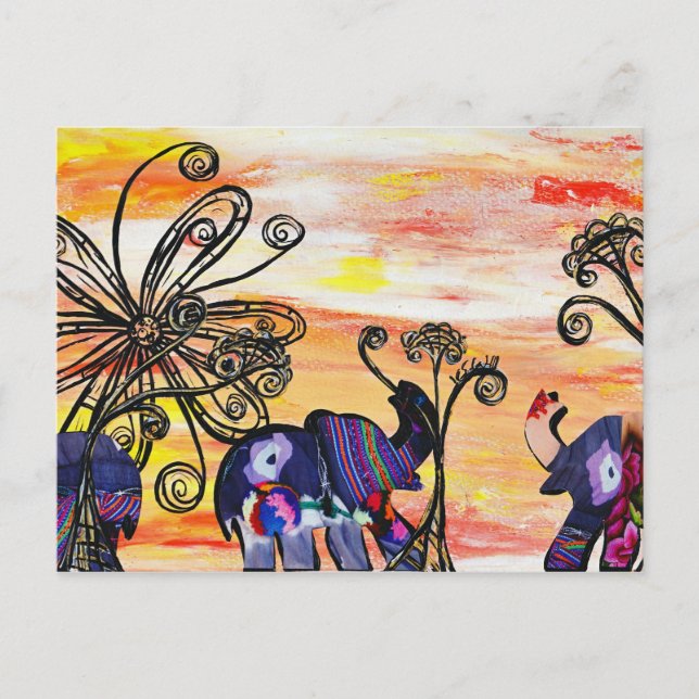 Cartão Postal Cartão-postal de elefantes indianos (Frente)