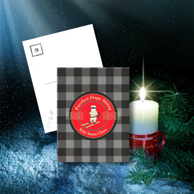 Cartão Postal Cartão-postal de Esqui Puro-Slope com Papais noeis (Purrfect-Slope Skiing with Santa Claws Postcard)