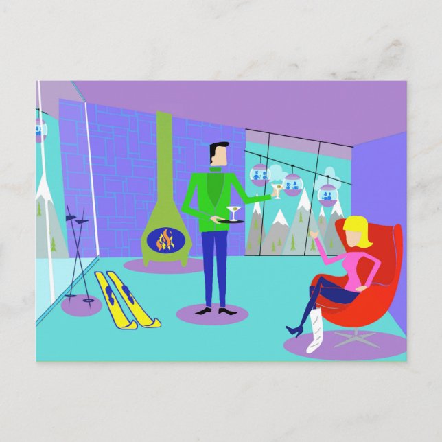 Cartão Postal Cartão-postal de Esqui Retroativo (Frente)