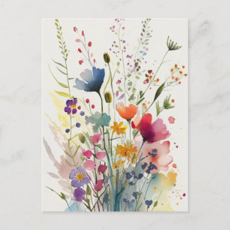 Cartão Postal Cartão-postal de flores selvagens com aquarelas