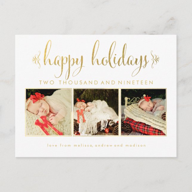 Cartão Postal Cartão-postal de Foto de Natal Dourado para Nossos (Frente)
