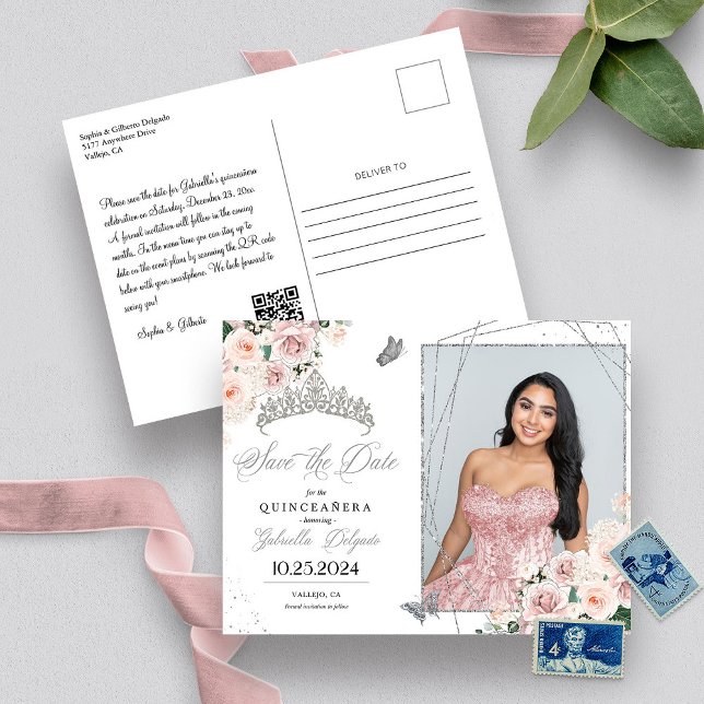 Cartão Postal Cartão-postal de Foto Tiara Quinceañera, Rosa e Pr (Criador carregado)